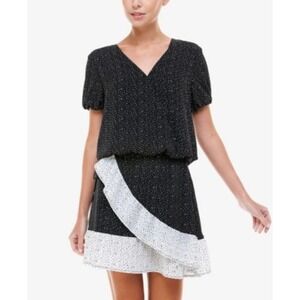 JR576 Q & A Black & White Juniors' Dot-Print Wrap Skirt Size XS